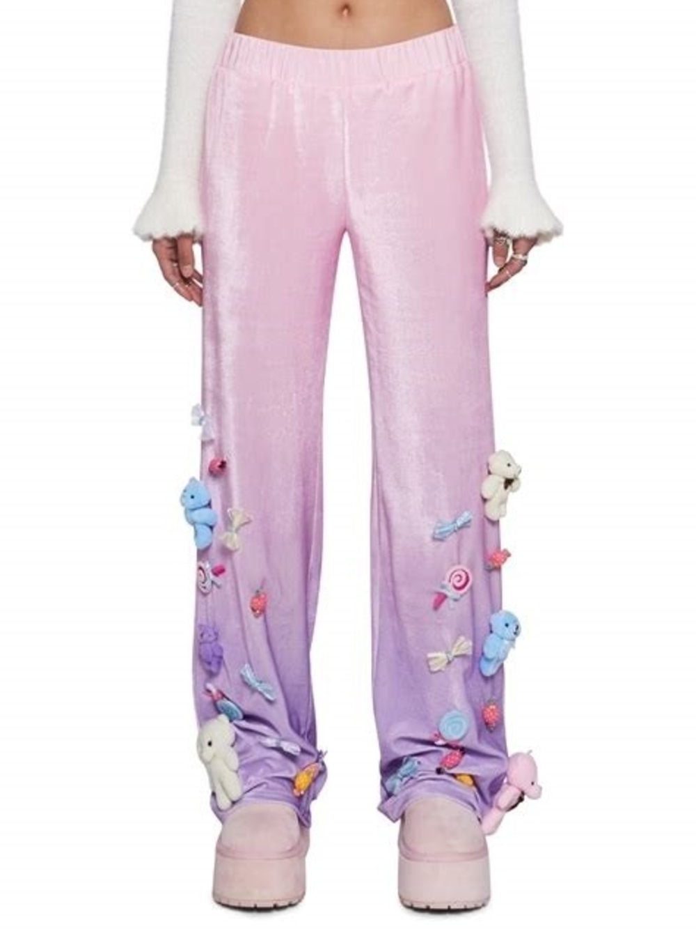 Sugar Thrillz Pink to Lavender Ombre Plush Wide-Leg Pants with Toy Appliqués